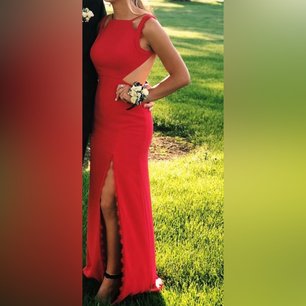 Saks fifth ave Red floor length dress with lace detailing